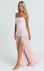 Jocelyn Maxi Dress - Strapless Ruched Fit And Flare Dress in Pink