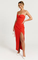 Joel Midi Dress - Halter Sweetheart Neckline Bodycon Dress in Orange