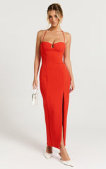 Joel Midi Dress - Halter Sweetheart Neckline Bodycon Dress in Orange