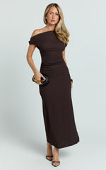 Joliefer Midi Dress - One Shoulder Midi Dress in Chocolate