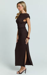 Joliefer Midi Dress - One Shoulder Midi Dress in Chocolate