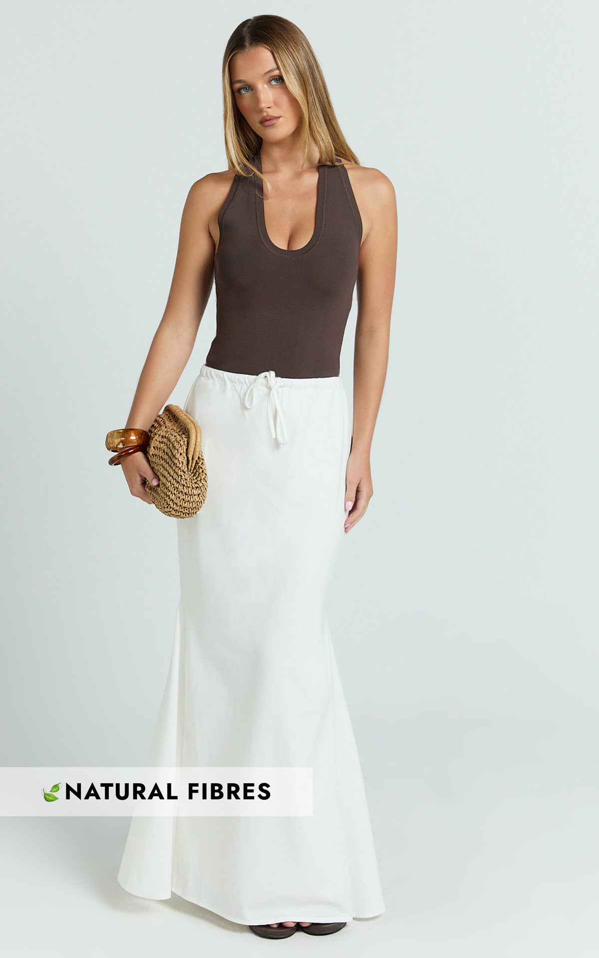 Jonah Maxi Skirt - Mid Waisted Linen Blend Maxi Skirt in Off White