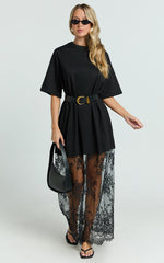 Jonna Midi Dress - Longline Lace Insert Tee in Black