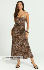 Josie Midi Dress - Linen Slip Dress in Tonal Leopard Print