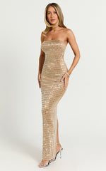 Joyce Maxi Dress - Heat Press Strapless Dress in Nude