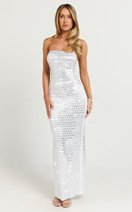 Joyce Maxi Dress - Heat Press Strapless Dress in Silver