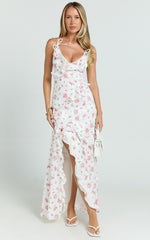 Justine Maxi Dress - Jacquard V Neck Ruffle Tiered  Dress in Romantic Ditsy Print