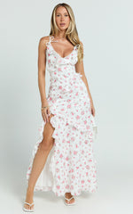 Justine Maxi Dress - Jacquard V Neck Ruffle Tiered  Dress in Romantic Ditsy Print