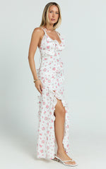 Justine Maxi Dress - Jacquard V Neck Ruffle Tiered  Dress in Romantic Ditsy Print