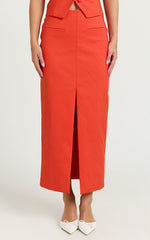 Kai Midi Skirt - Mid Waisted Front Split Fitted Skirt in Orange