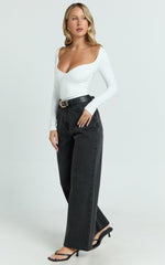 Kailey Top - Long Sleeve Sweetheart Neckline Gathered Top in White