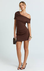 Kairose Mini Dress - Asymmetrical Sleeve Dress in Chocolate