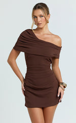 Kairose Mini Dress - Asymmetrical Sleeve Dress in Chocolate