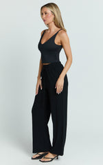 Kala Pants - Mid Waisted Relaxed Elastic Waist Pants in Black