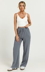 Kala Pants - Mid Waisted Relaxed Elastic Waist Pants in Charcoal