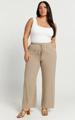 Kala Pants - Mid Waisted Relaxed Elastic Waist Pants in Sand