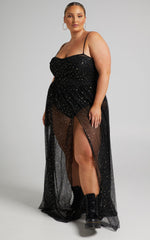 Stunning View Maxi Dress - Bodice Sheer Dress in Black Mesh