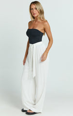 Kalli Pants - Linen Look Belted Wide Leg Relaxed Pants in White