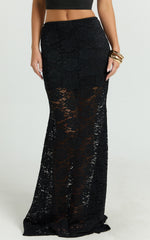 Kamille Maxi Skirt - Lace Mermaid Hem Skirt in Black