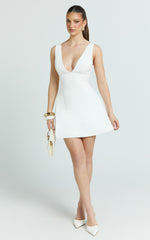 Karissa Mini Dress - V Neck Fit And Flare Dress in White