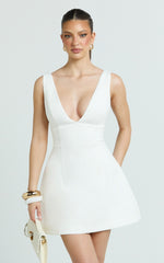 Karissa Mini Dress - V Neck Fit And Flare Dress in White
