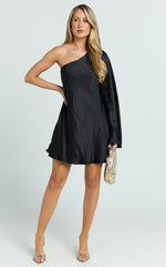 Karla Mini Dress - One Shoulder Long Sleeve Dress in Black