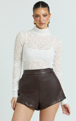 Karlene Top - Stretch Lace Long Sleeve With Bandeau Top in Ivory