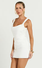 Kat Mini Dress - Linen Square Neck Dress in Off White