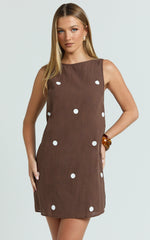 Kate Mini Dress - Shift Dress in Chocolate Polka Dot