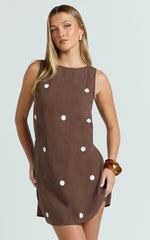 Kate Mini Dress - Shift Dress in Chocolate Polka Dot