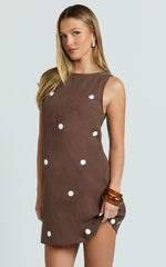 Kate Mini Dress - Shift Dress in Chocolate Polka Dot