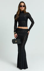 Kathleen Maxi Skirt - Mid Rise Ruched Wide Band Fishtail Jersey Skirt in Black