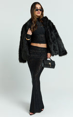 Kathleen Maxi Skirt - Mid Rise Ruched Wide Band Fishtail Jersey Skirt in Black