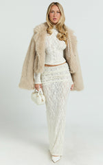 Kathleen Maxi Skirt - Mid Rise Ruched Wide Band Fishtail Jersey Skirt in Cream