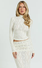 Kathleen Top - Turtle Neck Long Sleeve Jersey Top in Cream
