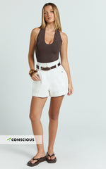 Kayla Shorts - High Waisted A Line Denim Shorts in Ecru