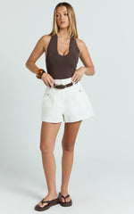 Kayla Shorts - High Waisted A Line Denim Shorts in Ecru
