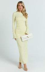 Kayrene Maxi Dress - Long Sleeve Bodycon Dress in Butter Yellow