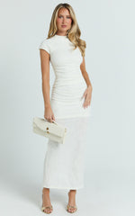 Kayrene Maxi Dress - Short Sleeve Jacquard Dress in Cream