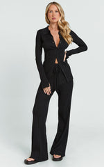 Kelsey Pants - High Drawstring Waist Knit Pants in Black