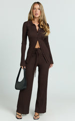 Kelsey Pants - High Drawstring Waist Knit Pants in Chocolate