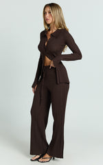 Kelsey Pants - High Drawstring Waist Knit Pants in Chocolate