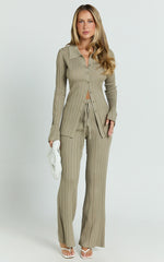 Kelsey Pants - High Drawstring Waist Knit Pants in Taupe
