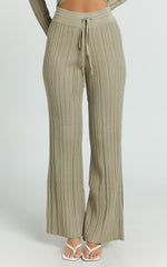 Kelsey Pants - High Drawstring Waist Knit Pants in Taupe