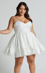 Kena Mini Dress - Jacquard Bustier Dress in White