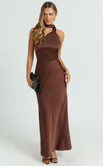 Keryn Maxi Dress - Open Back Shoulder Detailing Dress in Chocolate