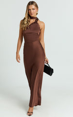 Keryn Maxi Dress - Open Back Shoulder Detailing Dress in Chocolate