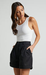 Khaimy Shorts - High Waisted Cuffed Shorts in Black