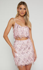 Khrizza Mini Skirt - Sequin Diamond Mesh Skirt in Pink