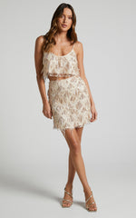 Khrizza Mini Skirt - Sequin Diamond Mesh Skirt in Gold